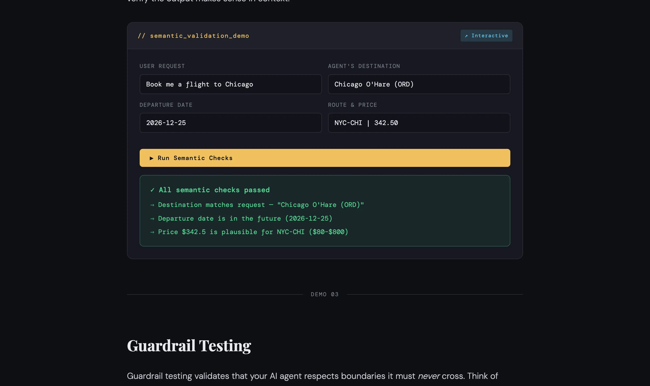 Guardrail testing demo with content safety, scope boundary and authority limit checks