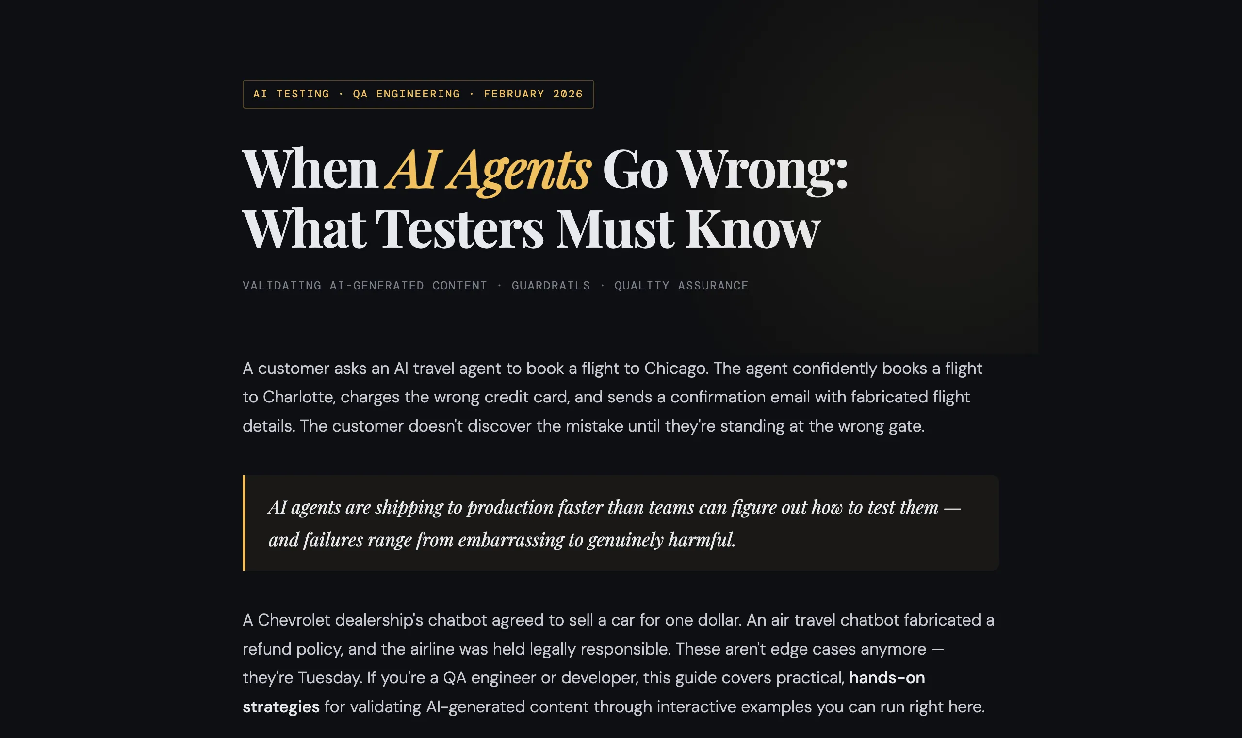 Testing AI Agents article header - When AI Agents Go Wrong
